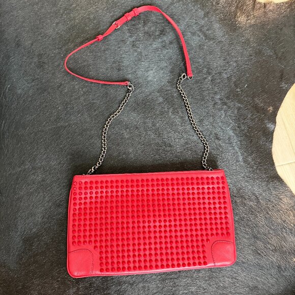 Christian Lou Boutin Spiked Orange Shoulder Clutch